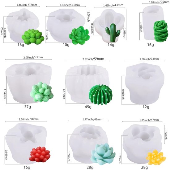 Set met 12 kaarsen - Cactus en Vetplanten kaarsjes - Kaarsen in een Set met 12 kaarsen - Cactus en Vetplanten kaarsjes - Kaarsen in een