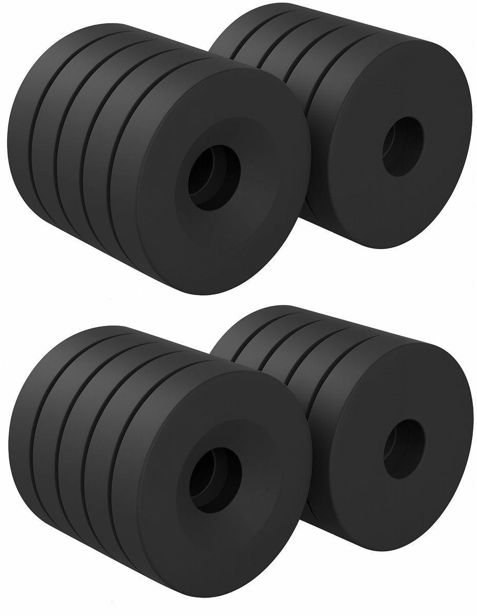 Brute Force ringmagneten met schroefgat – 20x3 mm – N52 neodymium – zwart epoxy – set van 20 stuks – verzonken gat Ø5 mm
