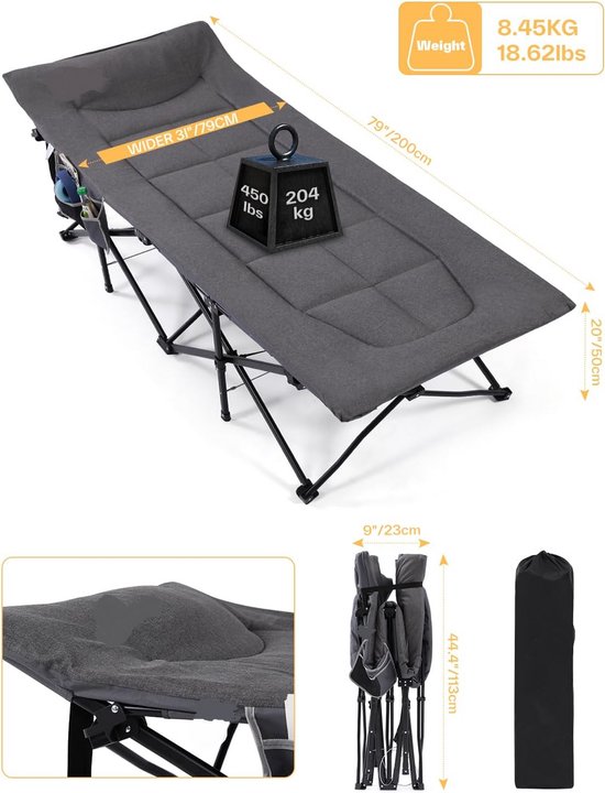 Sportneer Field Bed, Guest Bed, 204 kg, Foldable for Camping, Travel, Indoor, Outdoor, Beach, Garden