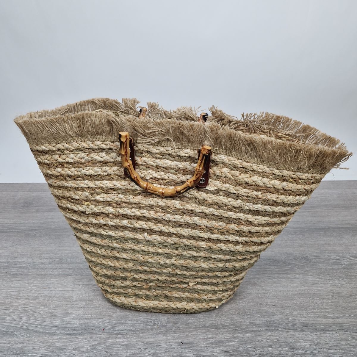 MigoStyling - Strandtas - Boodschappentas - Trendy - Bamboe Handvat - Zeegras - Riet - Natuurproduct