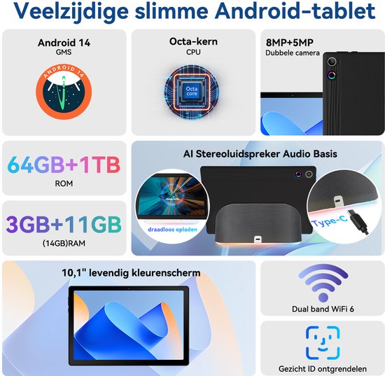 kotsren A10PRO Tablet - 10.1 inch AUMI AI OS - Android 14 - 64GB | bol