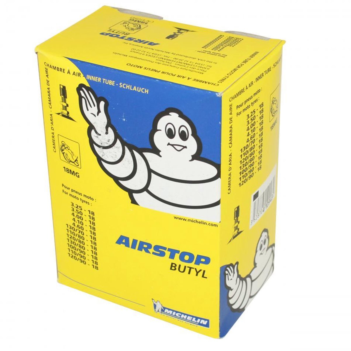 michelin airstop butyl binnenband 3.25 tot 4.60-18 ventiel tr4 voor motorfiets nieuw