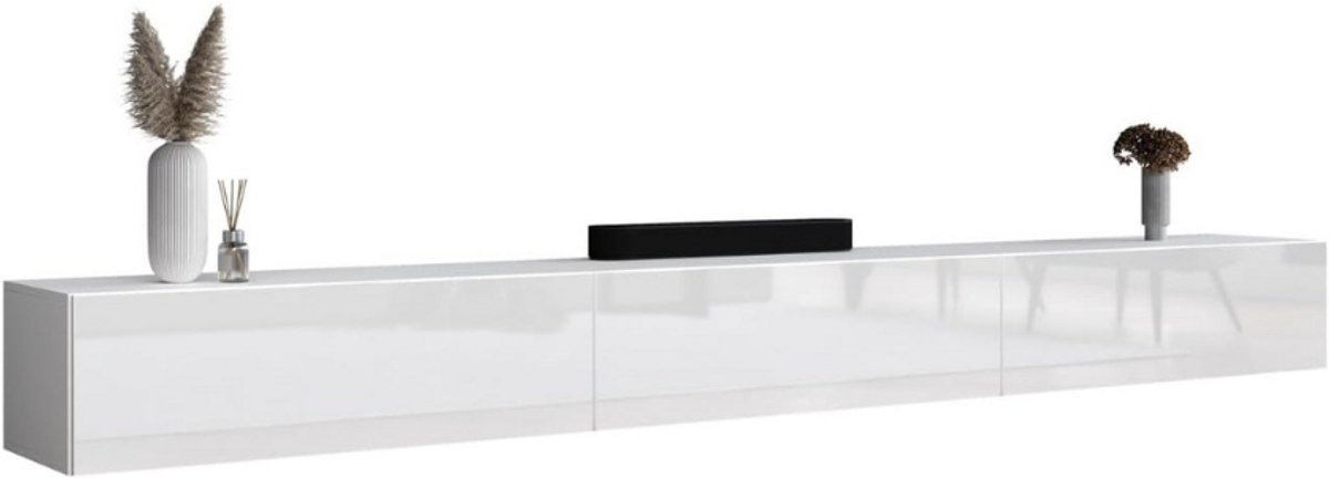 Imperatoris - TV Kast Hout met 3 Kleppen als Opbergrek - TV Meubel Wit - Lowboard - Wandmeubel TV Kasten - TV Kastje - 37.8 x 100 x 30 cm