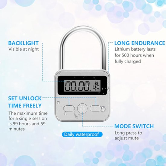 LYTGTOP Smart Time Lock Digitaal tijdsslot, met lcd-display, metalen keukenkluis, tijdsslot met touw, oplaadbaar USB-veiligheidsslot voor het voorkomen van slechte gewoonten, zwart