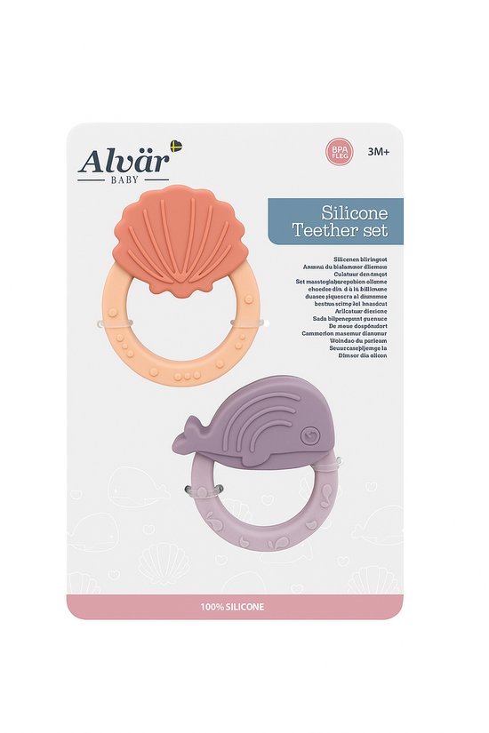 Alvär Silicone Teether Set - Baby - Tandjes doorkomen - Bijtringen - 3 Maanden - BPA Vrij