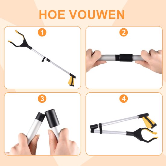 Magnetische Grijptang - 79cm Verlengbare Oprapertang - Voor Senioren/Tuin - Met Vouwbaar Design - Oranje - 9cm Grip - 1 Stuk van Merkloos	 — afbeelding 5