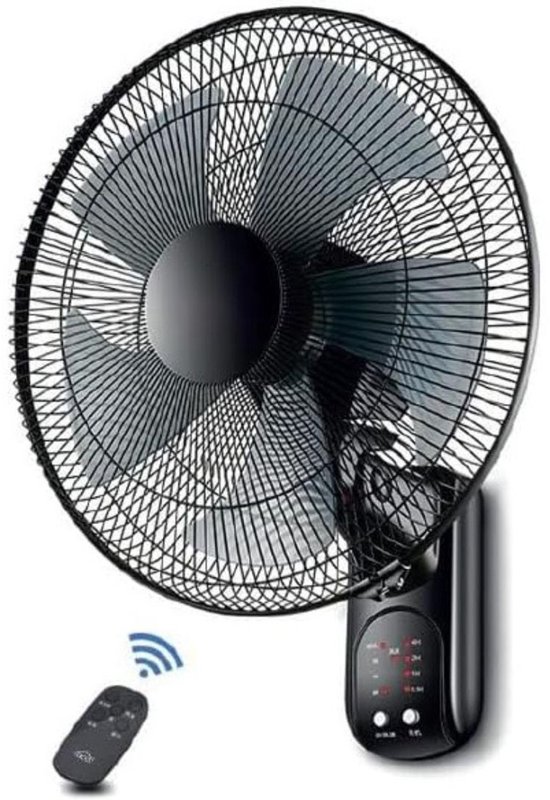 Wandventilator 40 cm zwart met afstandsbediening, 5 bladen, instelbare snelheid en oscillatie