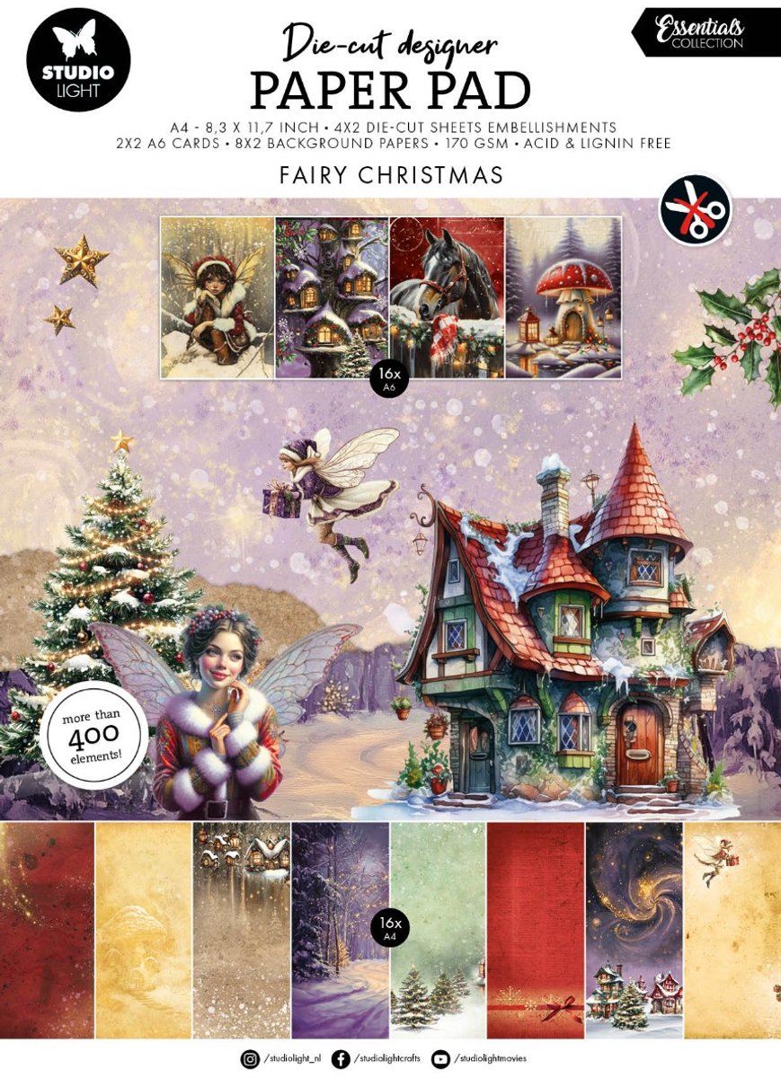 Die cut paper pad Fairy christmas - Essentials nr. 344
