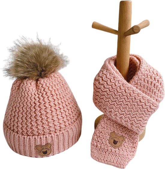 Bonnet & Écharpe Bébé GG - Bonnet Bébé - Bonnet Bébé - Bonnet Garçon - Bonnet Fille - 1 à 6 ans - Rose