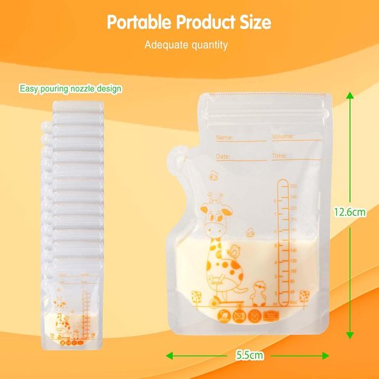 Moedermelk Bewaarzakjes - 50 stuks - 250 ml - voorgesteriliseerde moedermelk - BPA-vrij en Recyclebaar - Lekvrije Borstvoeding Zakjes met Dubbele Zipsluiting en Schenktuit - Koelkast en Vriezer van Merkloos — afbeelding 4