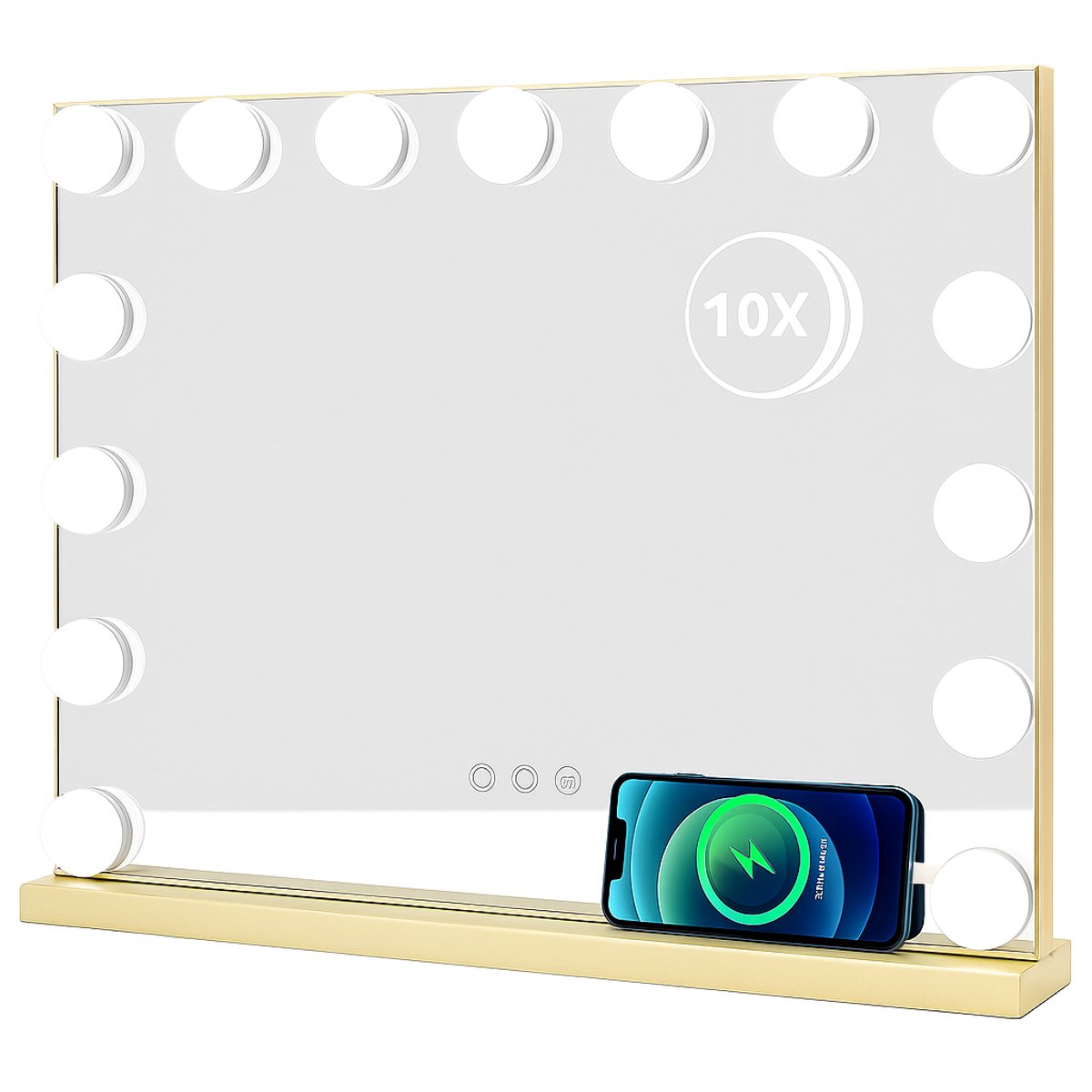 Luxaliving Hollywood Make-up Spiegel met Verlichting – Dimbaar – 10x Vergroting – 58x43 cm – USB – Goud