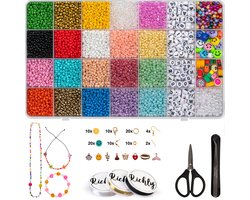 RICHLY® Creative Kralen set - inclusief E-BOOK - sieraden armbandjes maken meisjes & dames - incl. letterkralen, smiley kralen, parels, bedels & figuurkralen - kralenketting