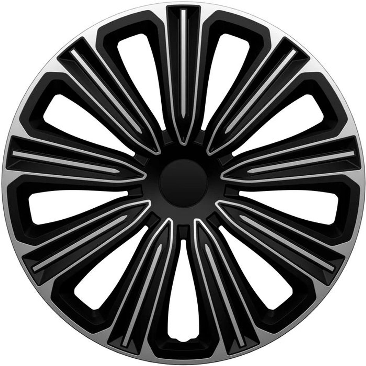 Wieldoppen ROSSO-SB 14 inch ZILVER/ZWART. Set a 4 stuks (CONTROLEER UW BANDENMAAT en lees a.u.b. de onderstaande, uitgebreide tekst!)