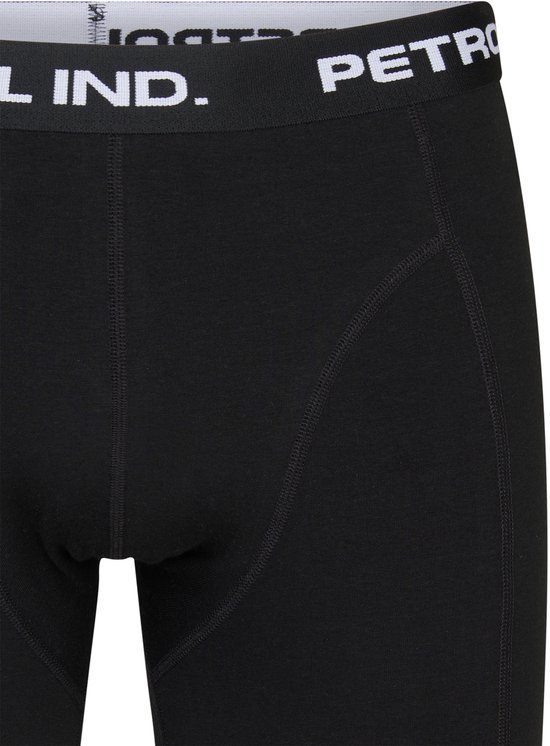 Boxer court noir avec ceinture blanche 'PETROL IND.'.