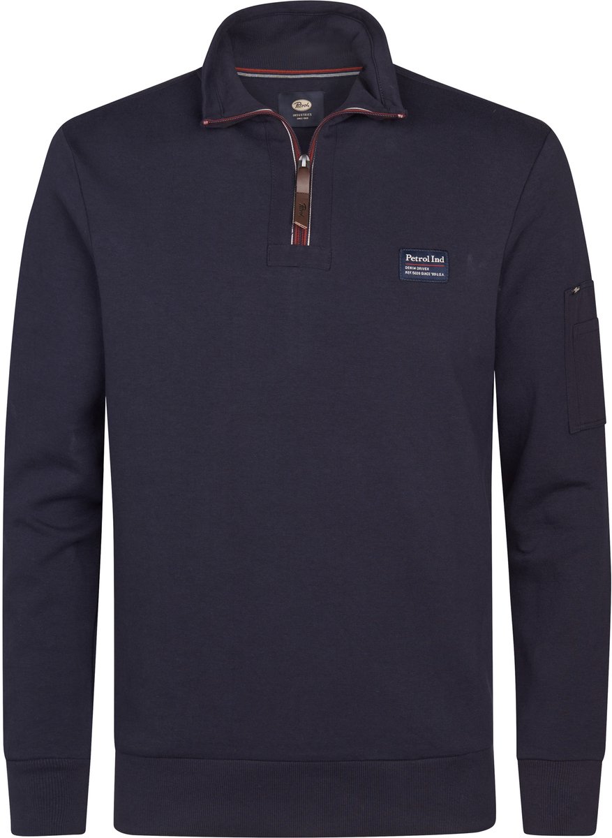 Petrol Industries - Heren Half‑Zip Sweater Prairie du Chien - Halve rits & Regular fit - Blauw - Maat S