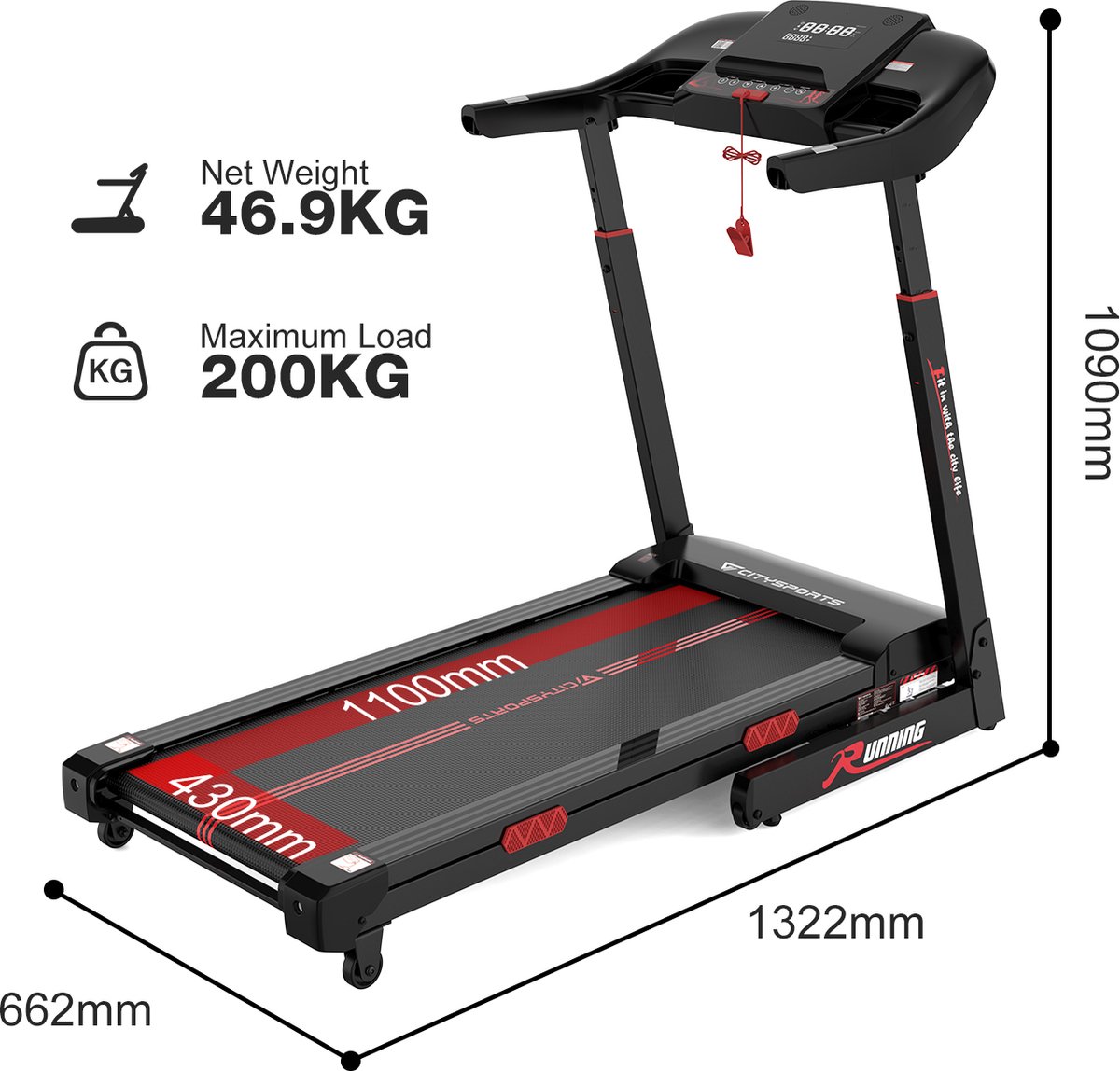 Afbeelding 2 van CITYSPORTS WP16 Loopband - Wandelband - 1-15km/u - Walking Pad - 15 Programma's - Treadmill - Loopband Inklapbaar - 200KG