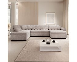 Meubella - Hoekbank Nicoreta - Beige ribstof - Rechts