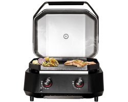 Cozze® G-500 Gas Plancha BBQ met Deksel - 2 Gasbranders - BBQ Bakplaat voor Buiten Koken - 6,5 kW - Bijenwas/Zwart - Outdoor Cooking