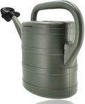 Grijze kunststof gieter van 10 liter, gezien vanaf de achterkant, met een gebogen handvat.
