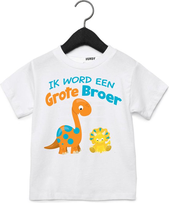 T-shirt enfant Dino je deviens Grand Frère | Cadeau de naissance | Annonce de Grossesse | Blanc | taille 92