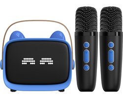 Karaoke Set - 2 Microfoons - Draagbaar - Bluetooth - Telefoonhouder - Blauw