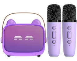 Karaoke Set - 2 Microfoons - Draagbaar - Bluetooth - Telefoonhouder - Paars