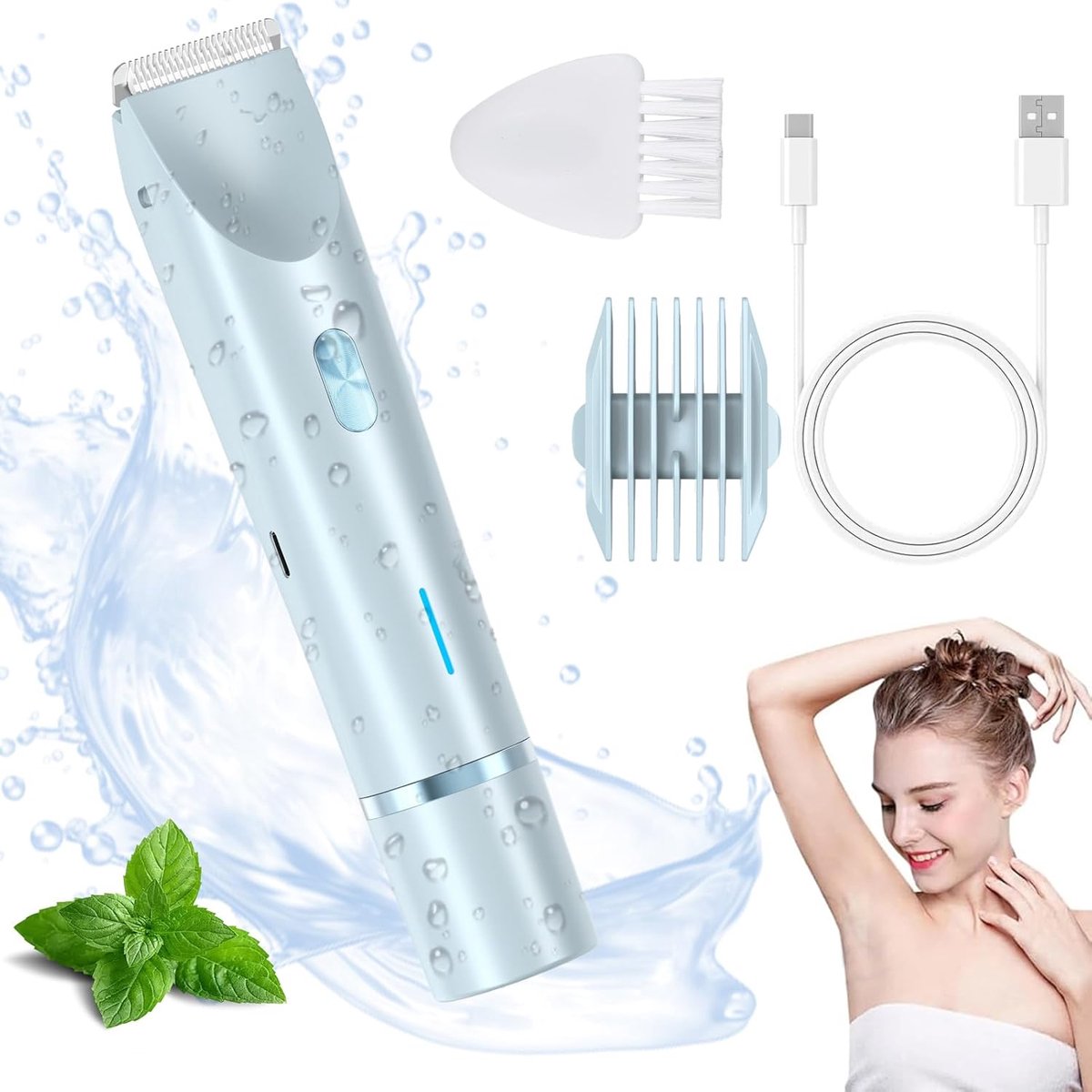 KZQ 2-in-1 Vrouwen Scheerapparaat - IPX7 Waterdicht - Elektrisch Scheerapparaat - Voor Bikinilijn, Benen, Oksels & Gezicht - Elektrische Ontharing & Trimmen - Blauw