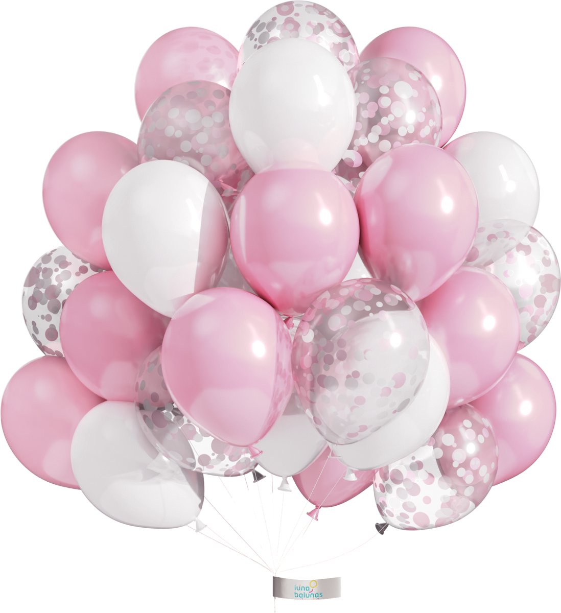 Luna Balunas 50 Stuks Pastel Roze Wit Latex Ballonnen Helium Confetti Verjaardag versiering Meisje - Baby Shower Feest decoratie Eco friendly FSC