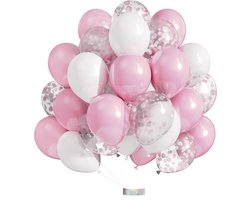 Luna Balunas 50 Stuks Pastel Roze Wit Latex Ballonnen Helium Confetti Verjaardag versiering Meisje - Baby Shower Feest decoratie Eco friendly FSC