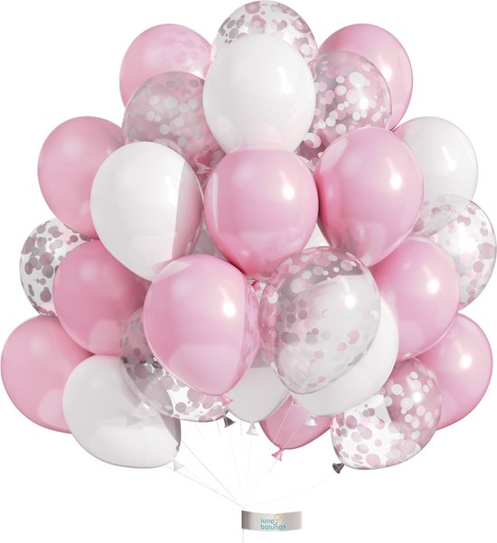 Luna Balunas 50 Stuks Pastel Roze Wit Latex Ballonnen Helium Confetti Verjaardag versiering Meisje - Baby Shower Feest decoratie Eco friendly FSC