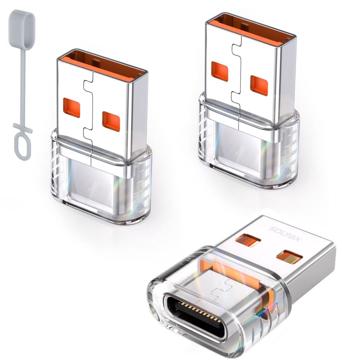 Sounix USB-A naar USB-C Adapter - Set van 2 stuks - Converter - Transparant