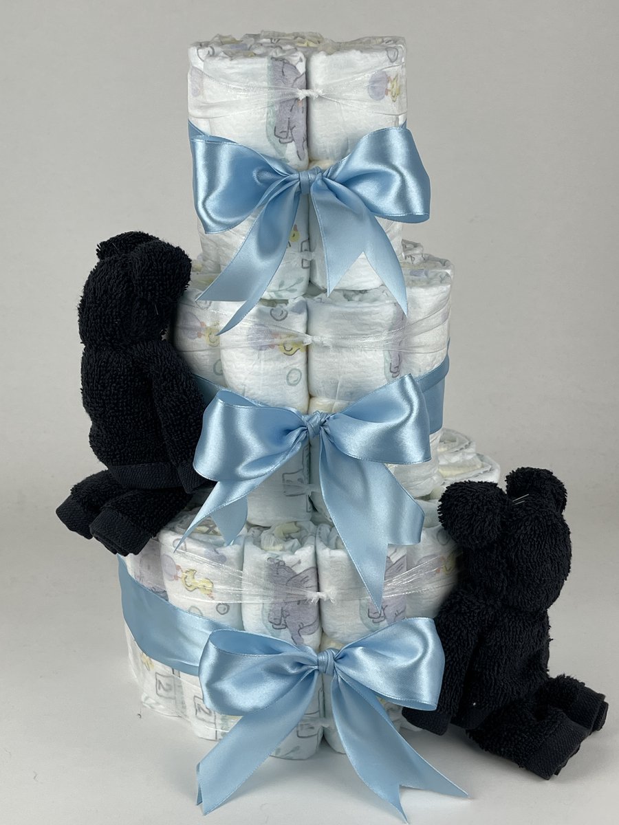 Chouette-Chouette | Luiertaart Jongen | Kraamcadeau | Geboorte Jongen | Babyshower | Beren Zwart - Blauw
