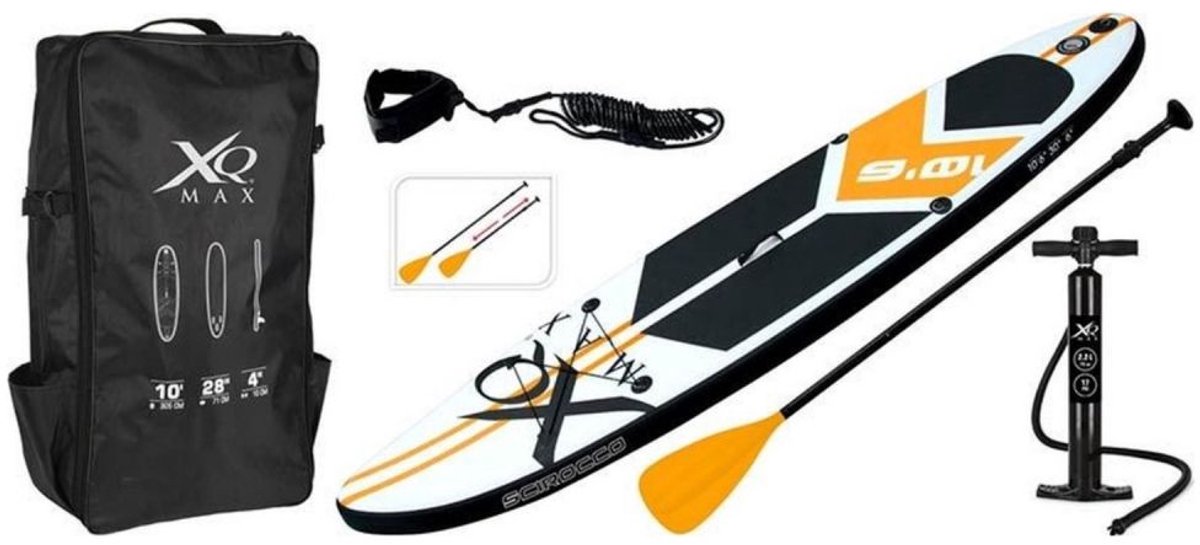 XQMax SUP Board - Opblaasbaar Paddle Board - Complete Set R- Met Pomp / Draagtas / Verstelbare Peddel / Enkelkoord / Reparatiekit - Max. 150KG - 320x76x15cm - Oranje