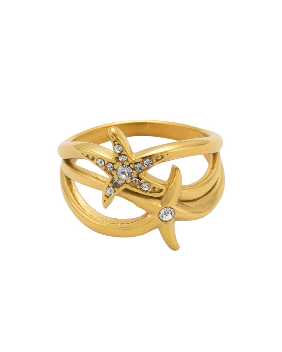 Cliste Couture - Double Star Ring - Sieraden - Vrouwen Ring - Goudkleurig - Ringen Dames