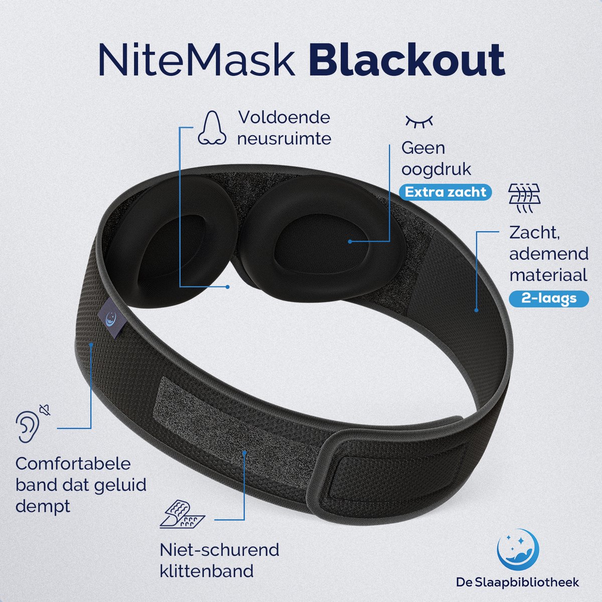 NiteMask Blackout - Ultiem Verduisterend Slaapmasker - Comfortabel & Zacht - Verstelbare oogpads — afbeelding 6