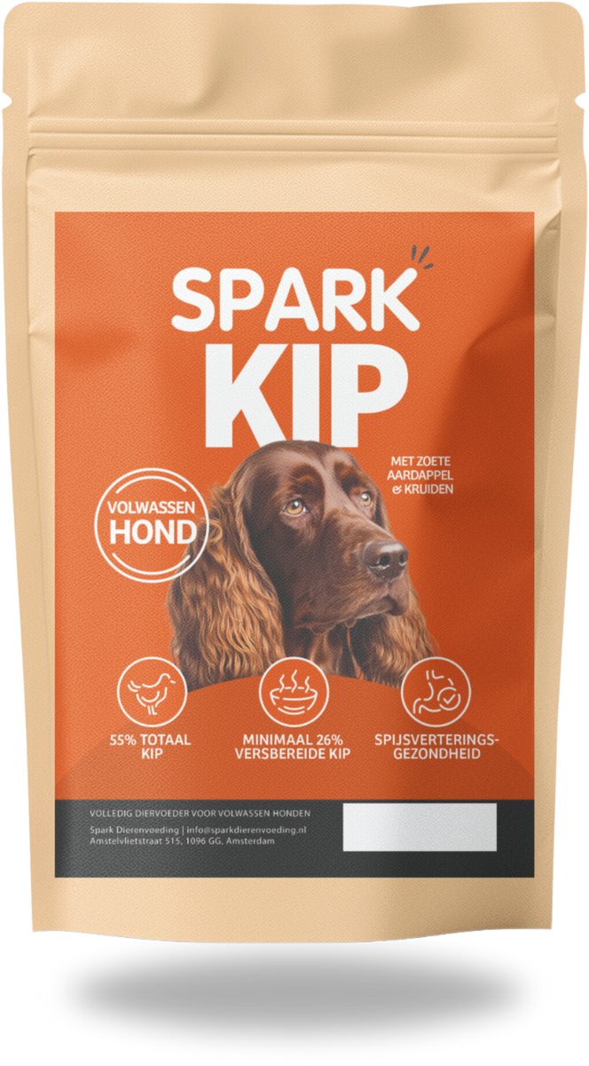 Spark - Volwassen Hondenbrokken - Kip met Zoete Aardappel & Kruiden - Hypoallergeen - Graanvrij - 6KG