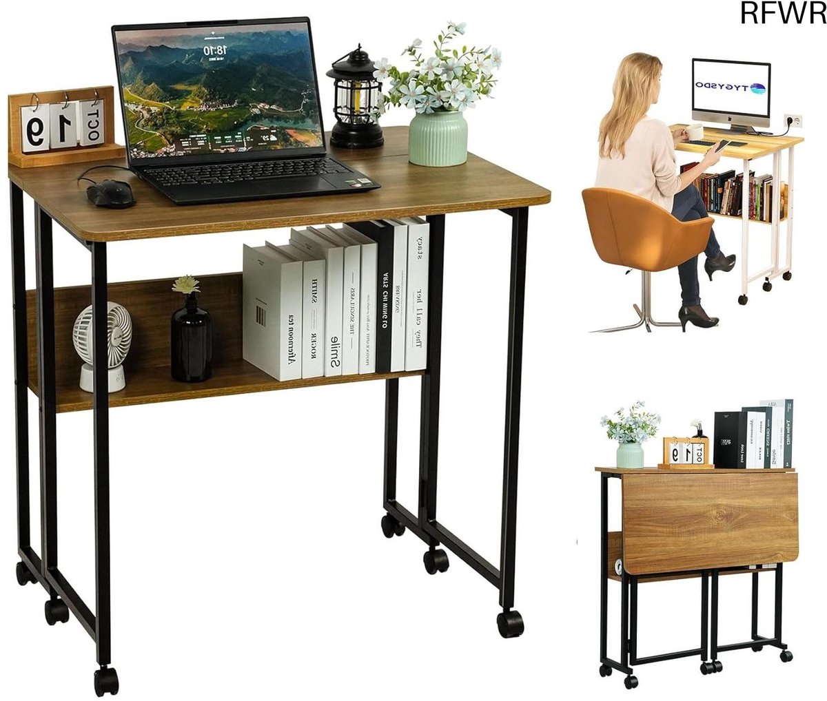 RFWR® Inklapbaar Computerbureau met Wieltjes - Mobiele Klaptafel voor Thuiswerk
