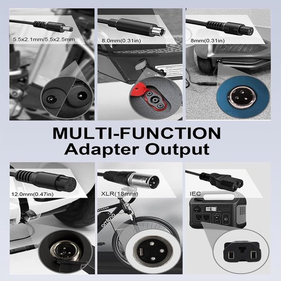 Oplader Voor Elektrische Steps - 42V 2A - Elektirsche Fietsoplader - Oplaadkabel met 6 Aansluitingen - Hoverboard Drift Trikes - Vervanging 36v Fietsaccu e bike oplader - Elektrische fietsaccessoires van Merkloos — afbeelding 3