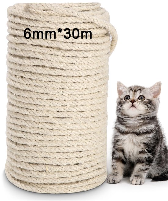 Foto:  sisal kratzbaumseil 30m x 6mm wit sisal touw natuurlijk krabmateriaal voor katten veelzijdig gebruik in huis en tuin ideaal voor diy krabpalen en handicrafts 