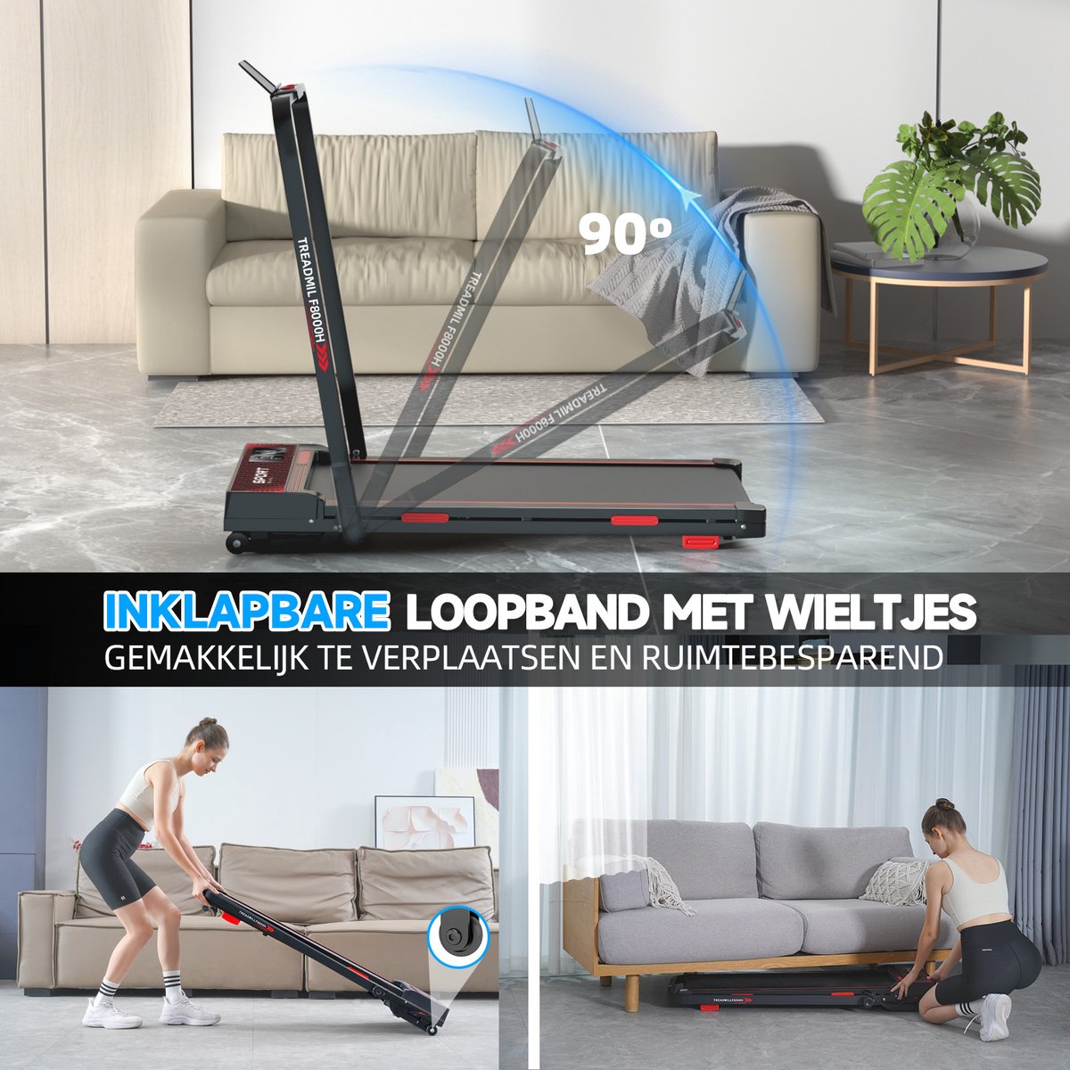 Afbeelding 2 van Y-RAIN Loopband, Walking Pad, 2 in 1, Elektrische hellingsverstelling, opvouwbare loopband voor thuis & kantoor, 1-12 km/u, afstandsbediening & LED-display, lichtgewicht, stil, veiligheidssleutel, ipad/mobiele telefoon houder, Zwart