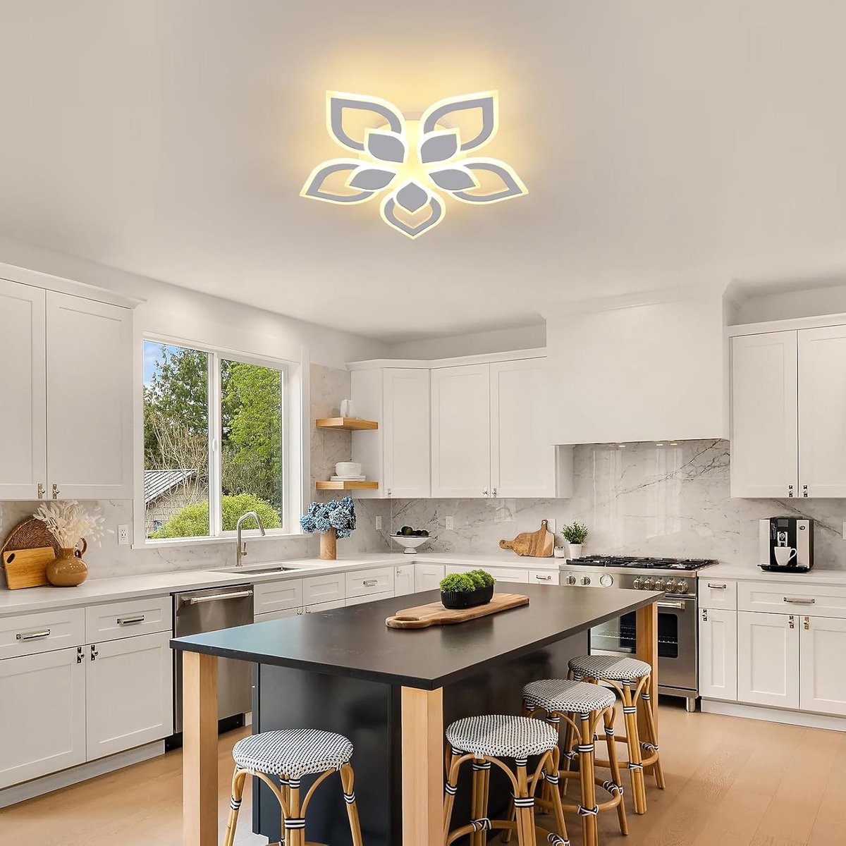 Haobosic - Moderne LED-plafondlamp voor de woonkamer, 65W 7312LM creatief bloemvormig design LED-plafondlamp 56CM, acryl witte LED-plafondlamp voor slaapkamer en keuken, warm wit 3000K