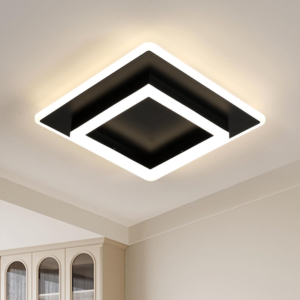 Haobosic - Moderne LED-plafondlamp, 30W 3375LM vierkante LED-plafondlamp, zwarte acryl plafondlamp voor woonkamer, slaapkamer, keuken, gang, 4500K neutraal licht, 30CM
