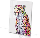 Kleurrijke cheetah schets - Cheetah glas schilderijen - Wanddecoratie glas dier - Psychedelisch - Plexiglas schilderij - Schilderij in glas look - acrylglas 50x75 cm