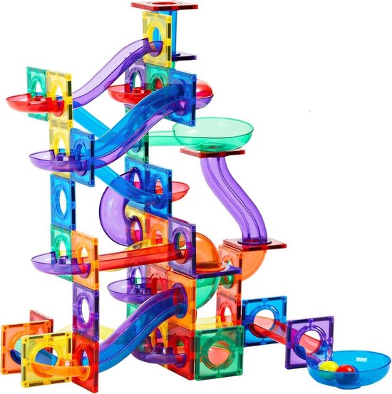 Magnetic Tiles - 100 Stuks - Magnetisch Speelgoed - Knikkerbaan - Magnetische Tegels - Montessori - Bouwstenen - Bouwblokken - Magna Wereld - Voor 3, 4, 5, 6, 7, 8, 9 Jaar, Kinderen - playnetix