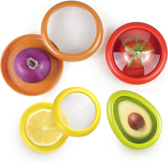 Foto: Kzq set van 4 stuks bewaardoos voor fruit en groenten vershouddoos uienbewaardoos voedselconserveerpods voedselbewaardoos geschikt voor de koelkast vershoudpods voor ui citroen tomaat knoflook kaas