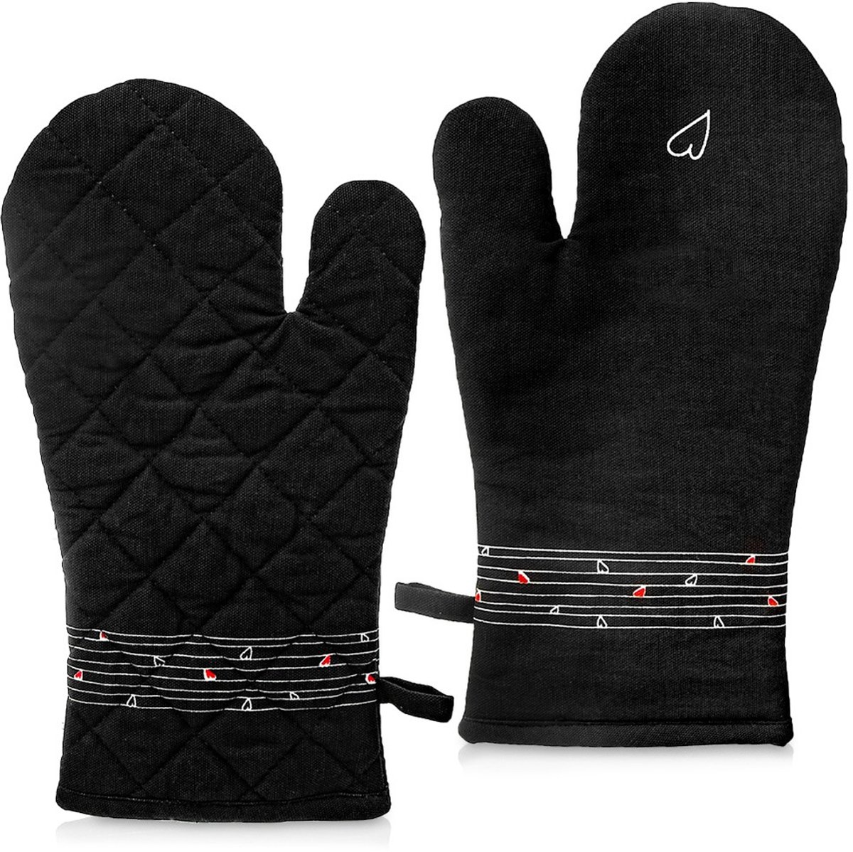 Ovenwant Katoenen Zwart met Magneet HART 30 cm 2 stuks - Ovenhandschoen