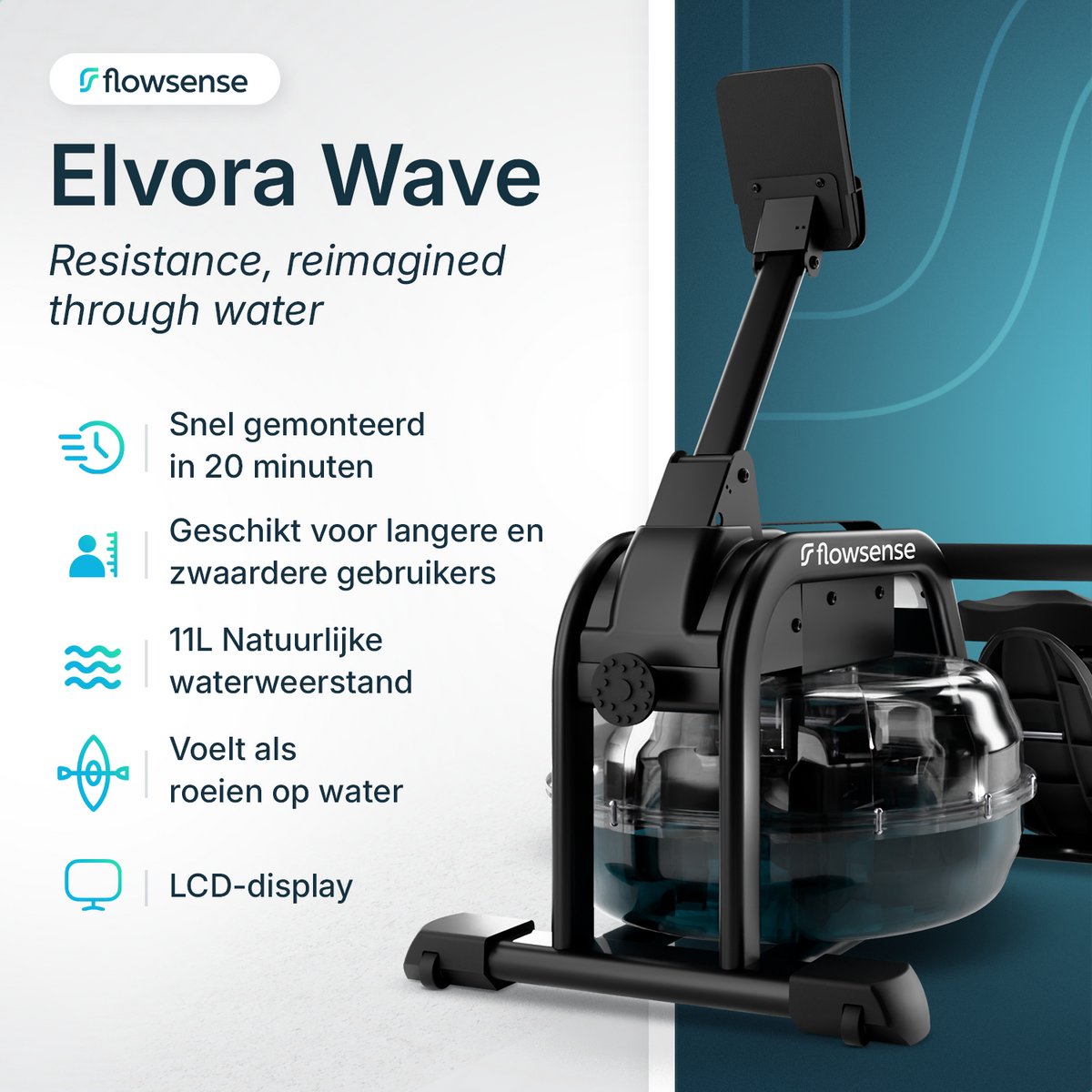 Afbeelding 2 van Flowsense Roeimachine Inklapbaar Waterweerstand Roeiapparaat - Roeimachine Zwart - Max 140KG - Geluidsstil (15 dB) - Gemakkelijke Montage