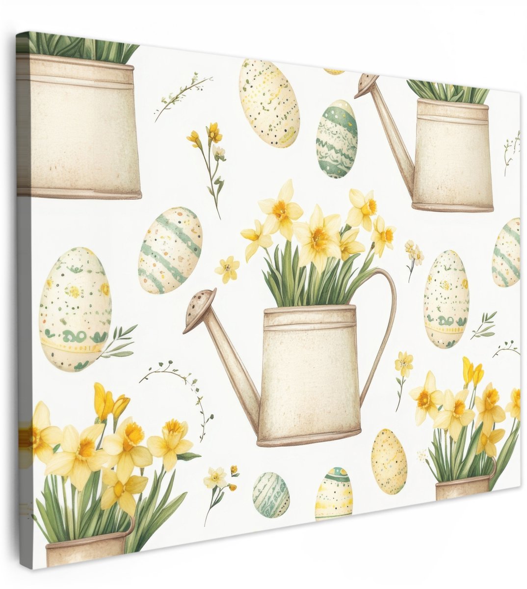Canvas schilderij 40x30 cm - Exclusieve wanddecoratie Gieter - Bloemen - Eieren - Muurdeco