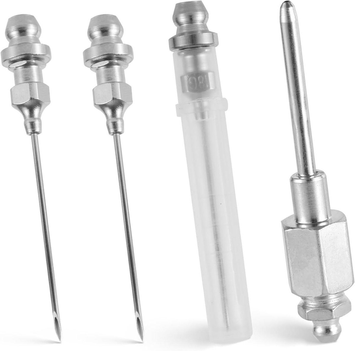 Allecto Plus - 4 stuks Vetnaalden voor Lager Vet smeergereedschap met 1 NPT Draad Smalle Naaldverdeler Roestvrij Staal Lang Vetnaaldmondstuk voor Smalle Ruimte Diep Metaalbewerking
