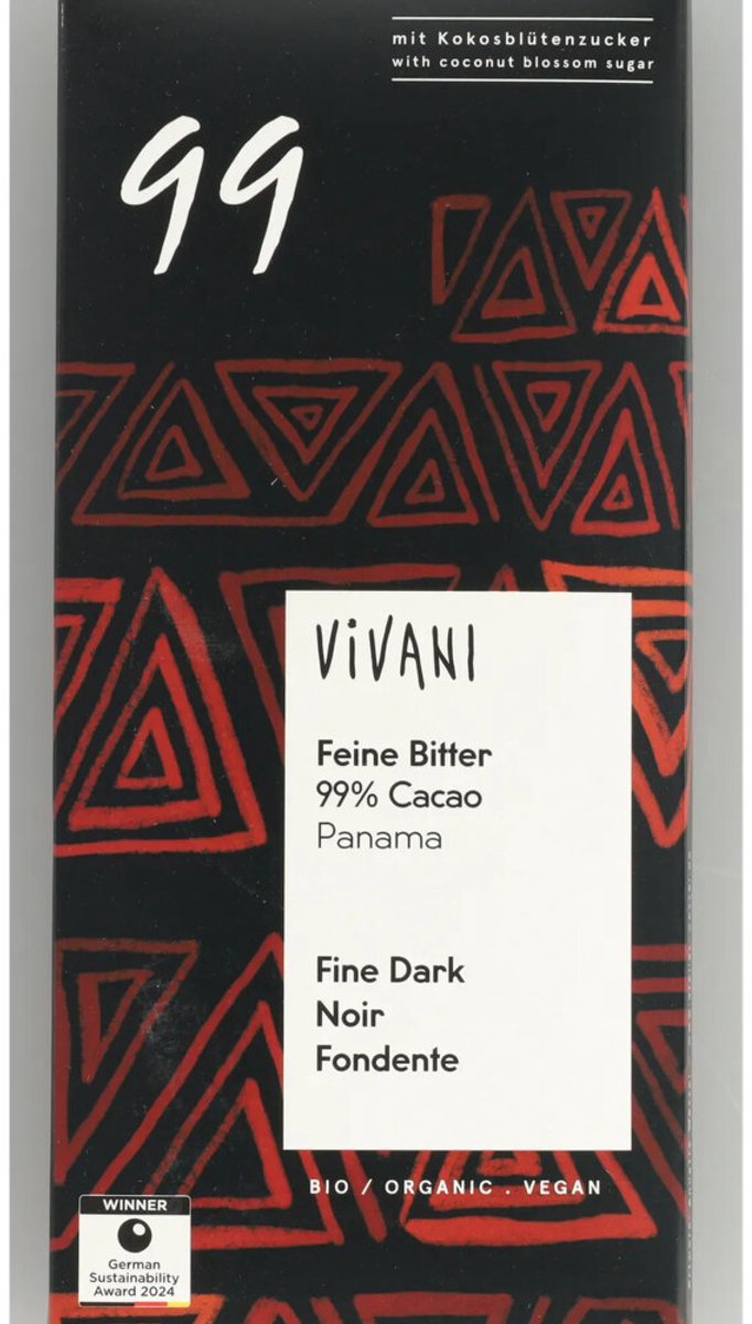 Vivani - Chocolade Feine Bitter 99% Cacao - 10 x 80 gr - Voordeelverpakking